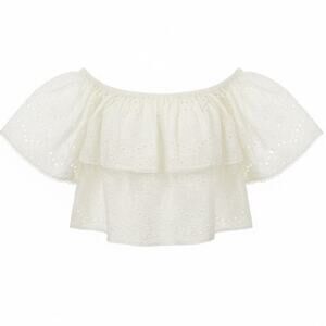 Winston White Eyelet Off Shoulder Crop Top Small Cotton Summer Romantic Coquette